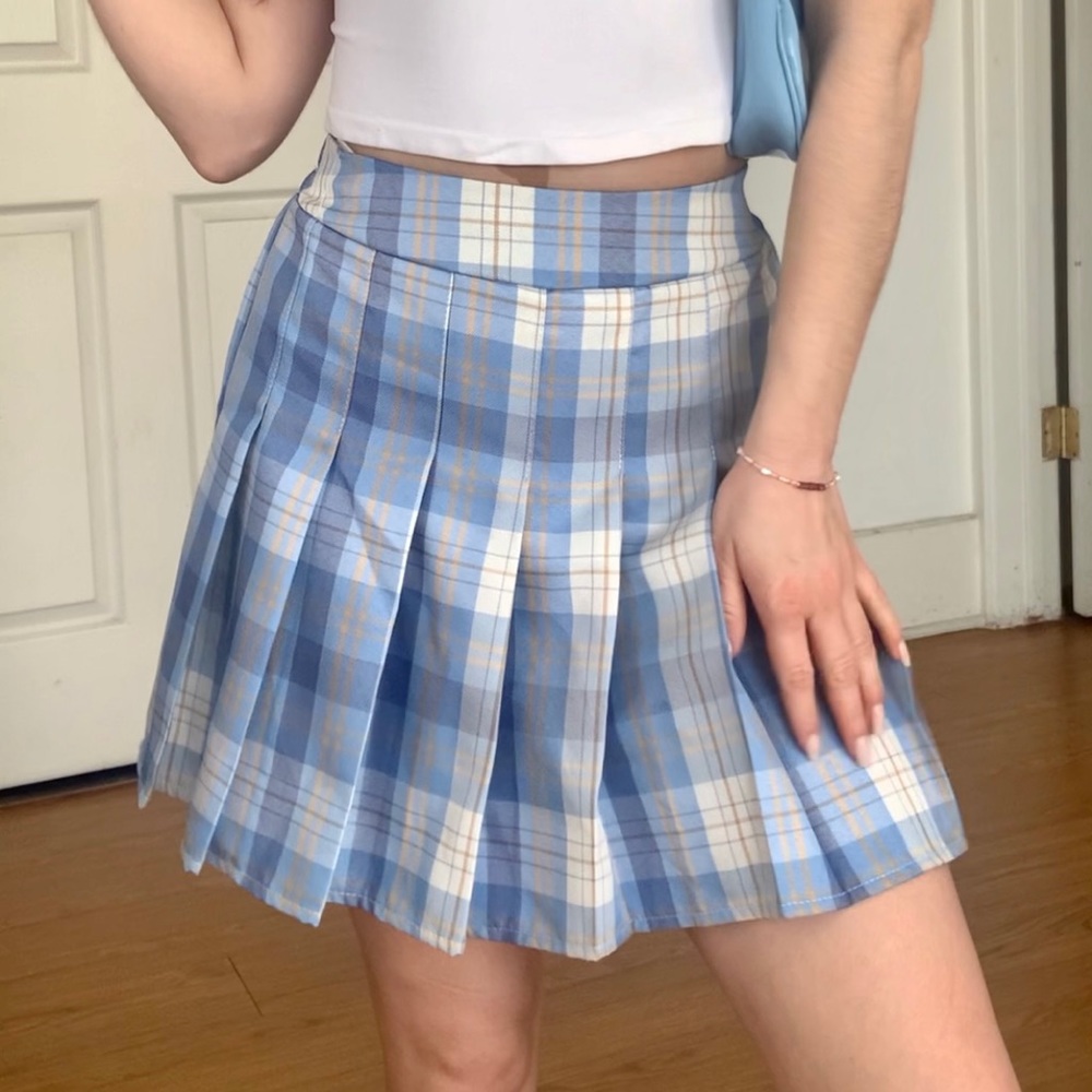 Blue Plaid School Girl Skort Mini Skirt